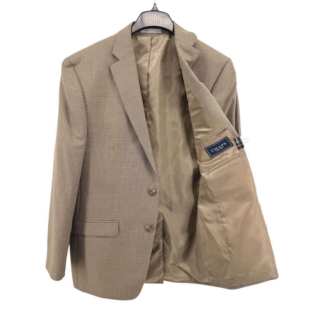 Chaps Blazer Mens 40R Pre-Owned Sport Coat Tan Houndstooth 2Button Notched Lapel
